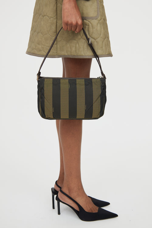 Fendi Brown 
Green Pequin Canvas Shoulder Bag