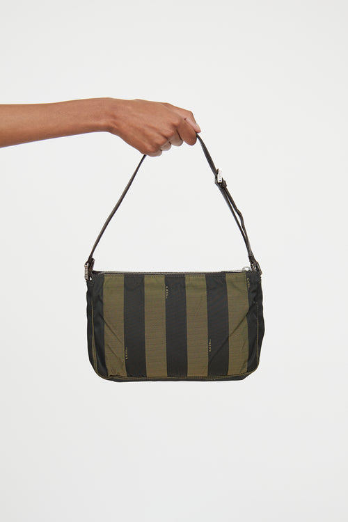 Fendi Brown 
Green Pequin Canvas Shoulder Bag