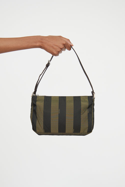 Fendi Brown 
Green Pequin Canvas Shoulder Bag