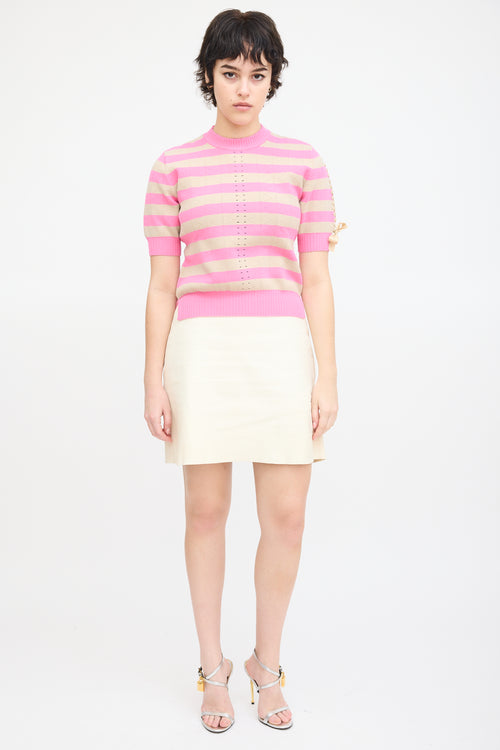 Fendi Pink 
Beige Knit Striped Lace Up Top