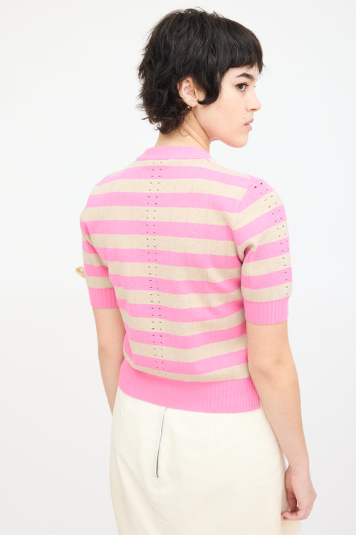 Fendi Pink 
Beige Knit Striped Lace Up Top