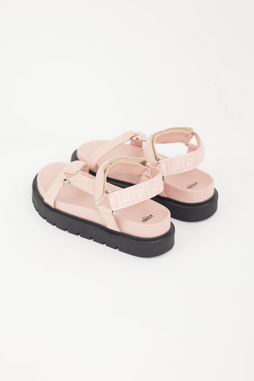 Fendi Pink 
Black Zucca Strappy Sandal