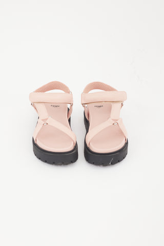 Fendi Pink 
Black Zucca Strappy Sandal