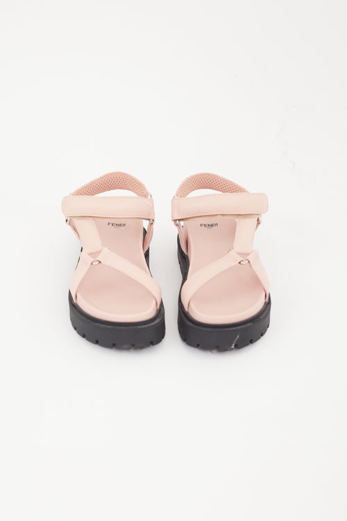 Fendi Pink 
Black Zucca Strappy Sandal