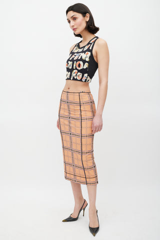 Fendi Pink 
Blue Plaid Mesh Skirt