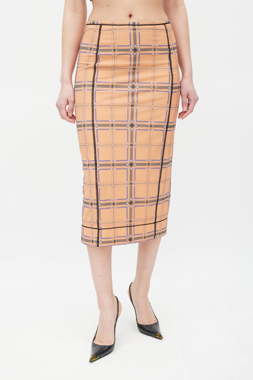 Fendi Pink 
Blue Plaid Mesh Skirt