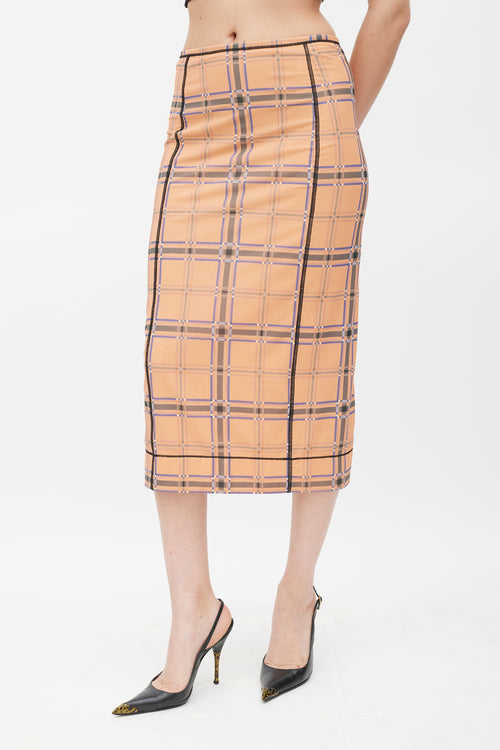 Fendi Pink 
Blue Plaid Mesh Skirt