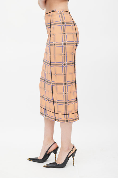 Fendi Pink 
Blue Plaid Mesh Skirt