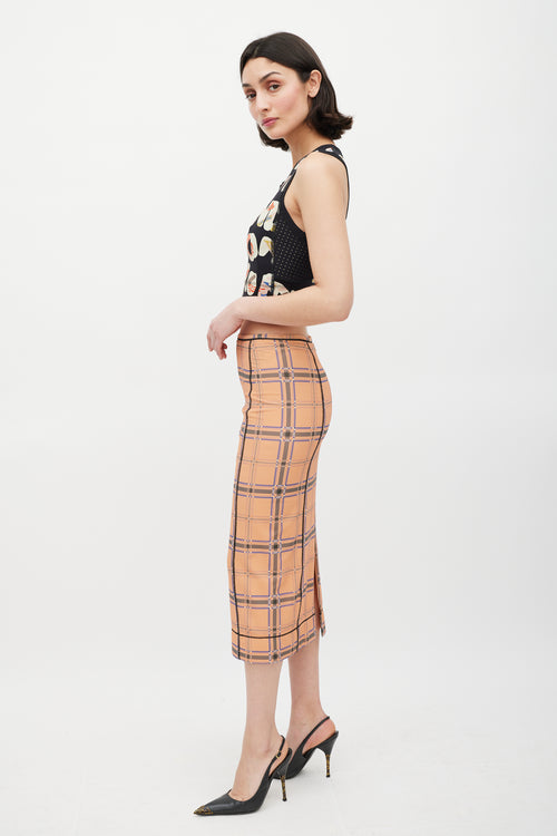 Fendi Pink 
Blue Plaid Mesh Skirt