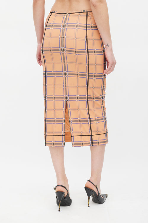 Fendi Pink 
Blue Plaid Mesh Skirt