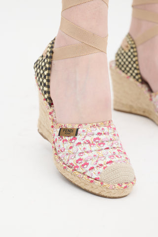 Fendi Pink 
Multi Quilted Floral Espadrille Wedge