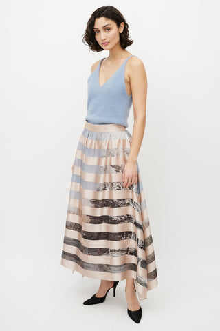 Fendi Pink 
Multicolour Striped Silk Skirt