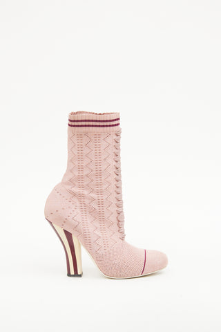 Fendi Pink Stretch Knit Sock Boot