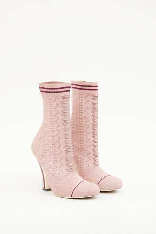 Fendi Pink Stretch Knit Sock Boot