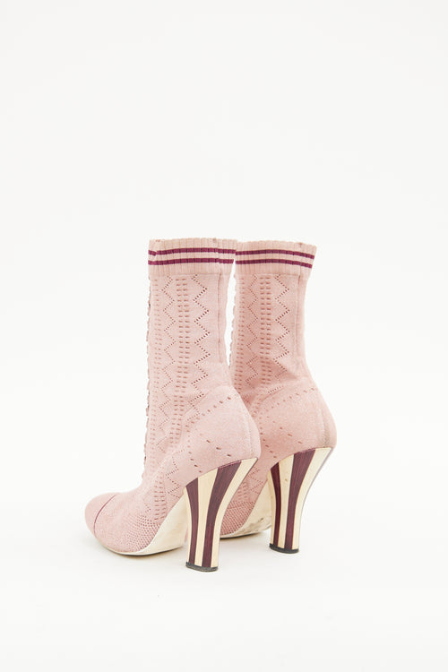 Fendi Pink Stretch Knit Sock Boot