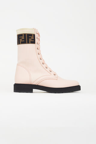 Fendi Pink Leather Rockoko Combat Boot