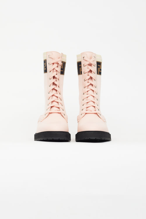 Fendi Pink Leather Rockoko Combat Boot