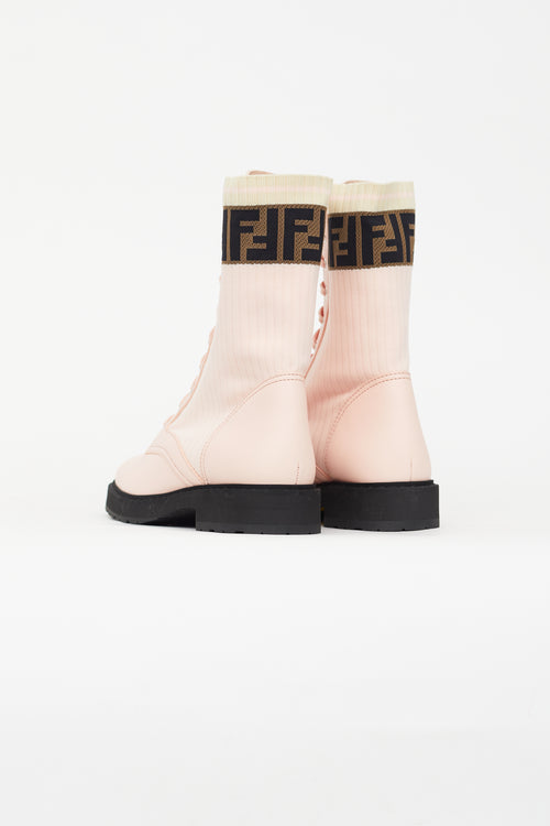 Fendi Pink Leather Rockoko Combat Boot