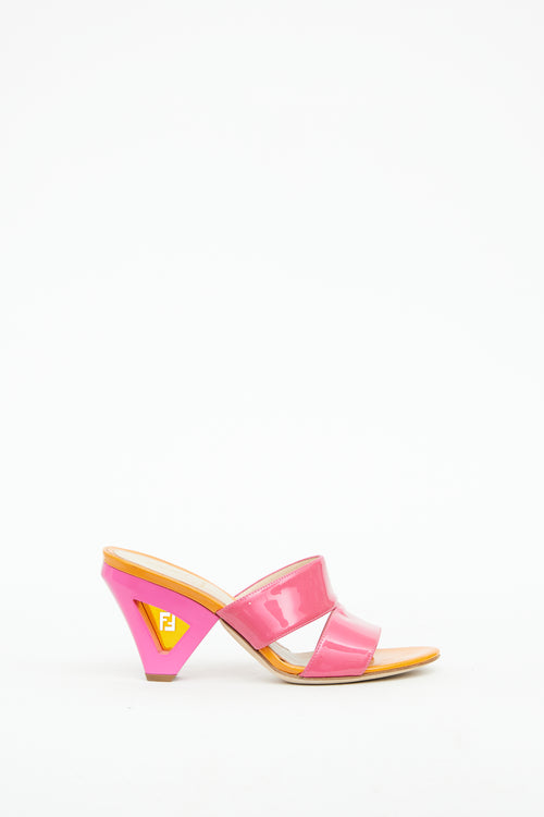 Fendi Orange 
Pink Logo Heel Mule