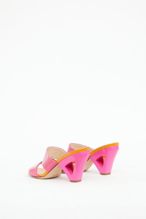 Fendi Orange 
Pink Logo Heel Mule