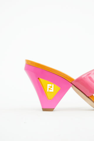 Fendi Orange 
Pink Logo Heel Mule