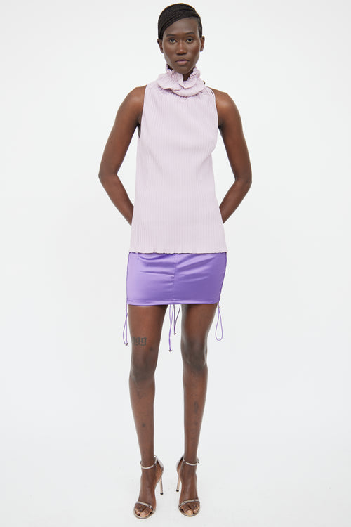 Fendi Purple Pleated Turtleneck Sleeveless Top