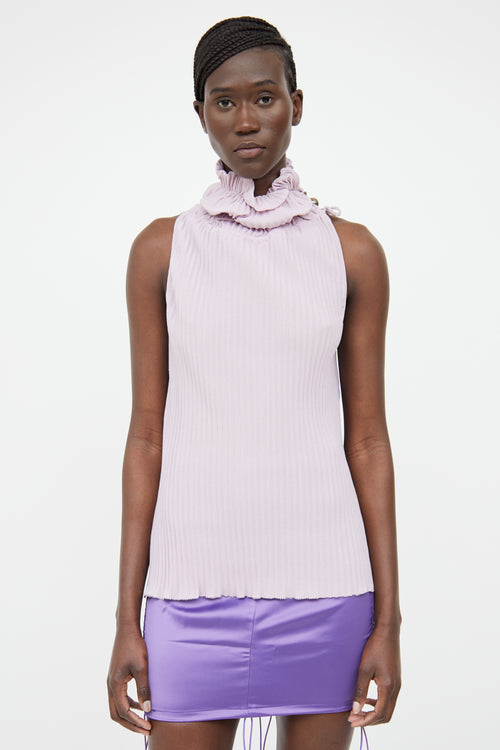 Fendi Purple Pleated Turtleneck Sleeveless Top