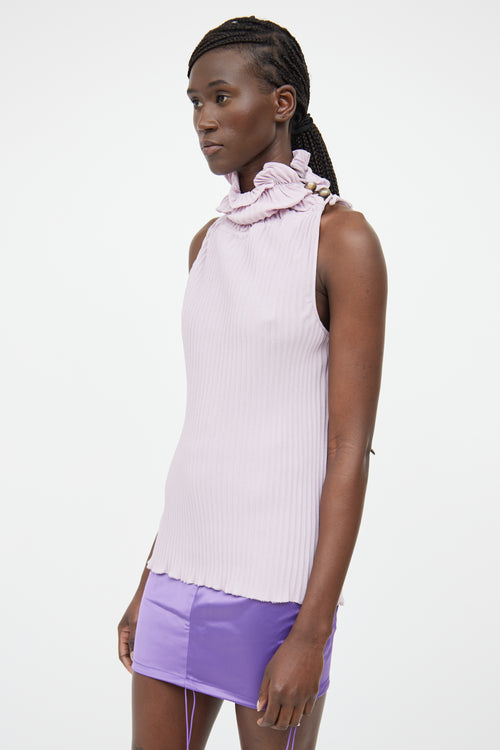 Fendi Purple Pleated Turtleneck Sleeveless Top