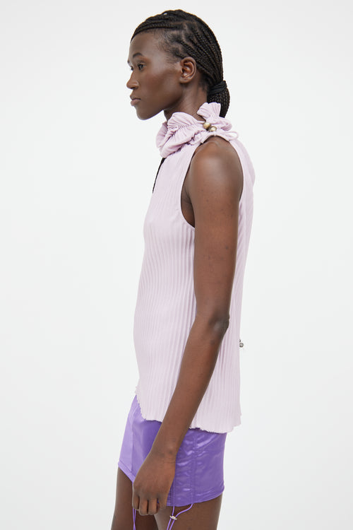 Fendi Purple Pleated Turtleneck Sleeveless Top