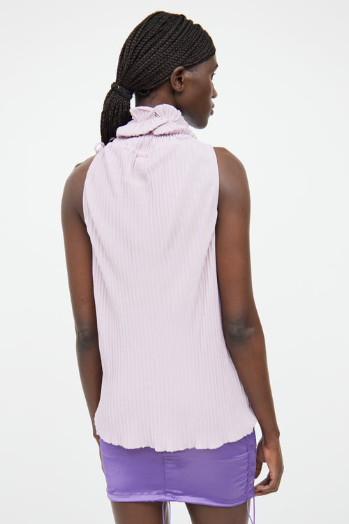 Fendi Purple Pleated Turtleneck Sleeveless Top