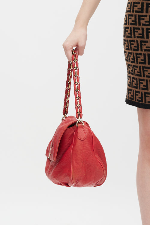 Fendi Red Leather Mia Flap Shoulder Bag