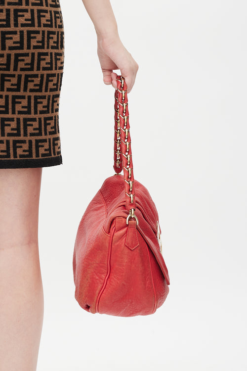 Fendi Red Leather Mia Flap Shoulder Bag