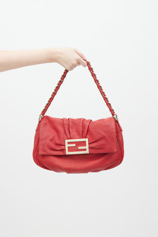 Fendi Red Leather Mia Flap Shoulder Bag