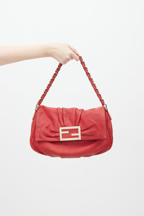 Fendi Red Leather Mia Flap Shoulder Bag