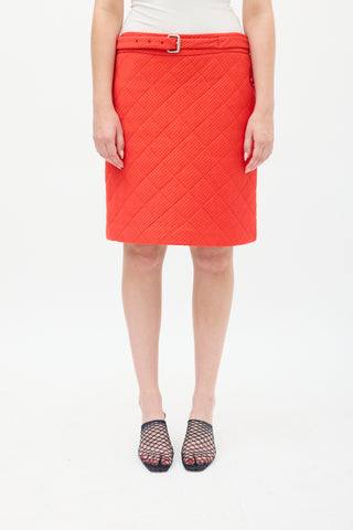 Fendi Red Quilted Midi Skirt