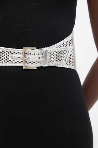 Fendi Silver Leather 
Laser Cut PVC Belt