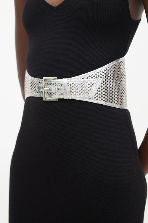 Fendi Silver Leather 
Laser Cut PVC Belt