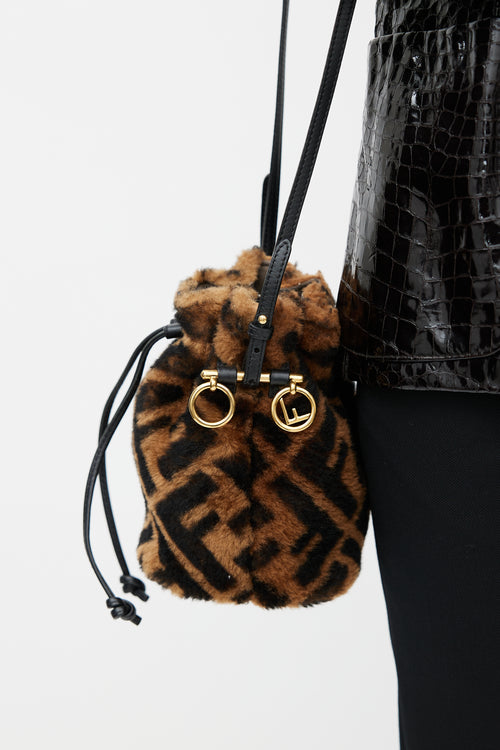 Fendi Brown 
Black Mon Tresor Monogram Shearling Bag