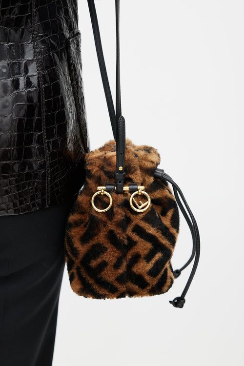 Fendi Brown 
Black Mon Tresor Monogram Shearling Bag