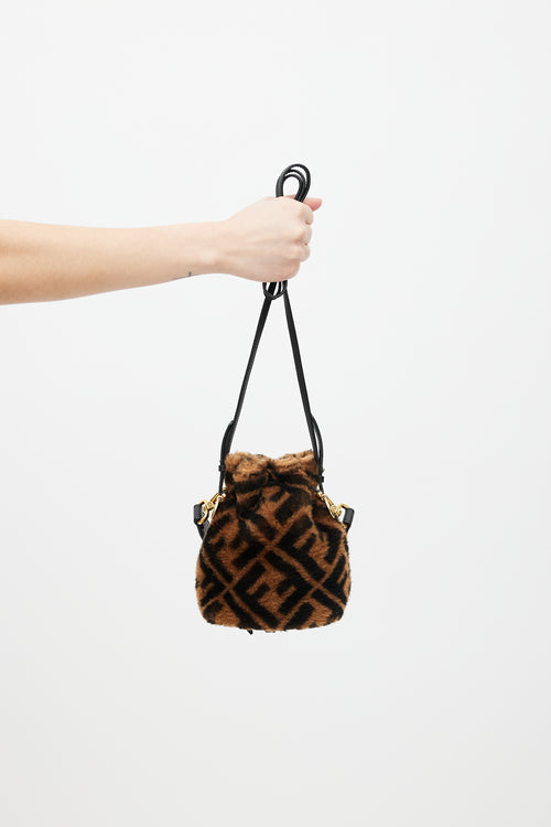 Fendi Brown 
Black Mon Tresor Monogram Shearling Bag