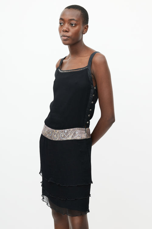 Fendi Vintage Black Silk 
Brocade Waist Dress