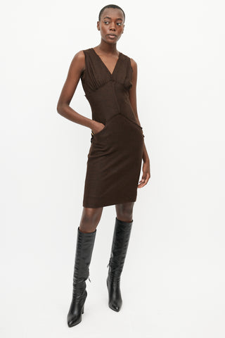 Fendi Vintage Brown Wool V-Neck Dress