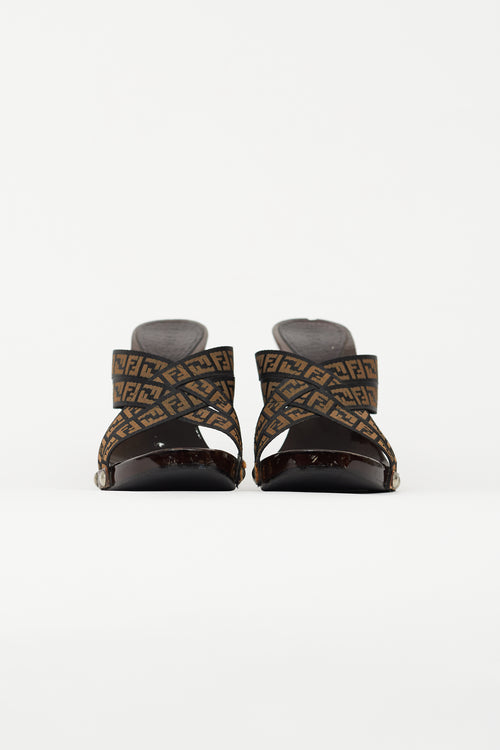 Fendi Vintage Brown Zucca Wooden Heel