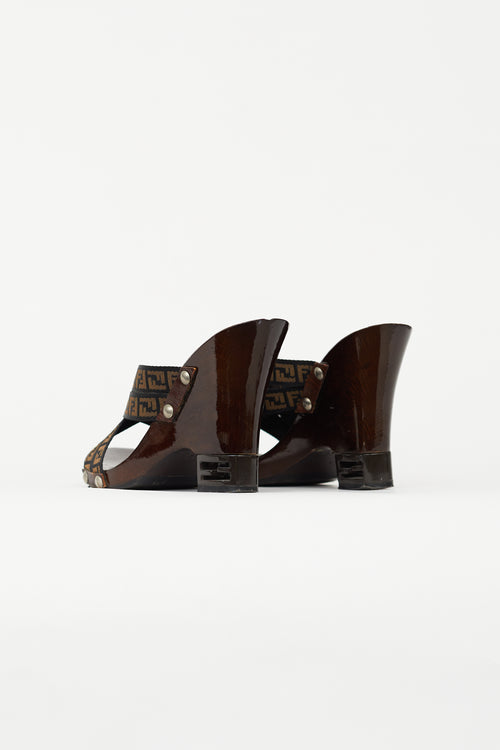 Fendi Vintage Brown Zucca Wooden Heel