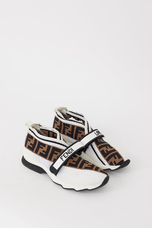 Fendi White 
Brown Mesh FF Monogram Rockoko Sneaker