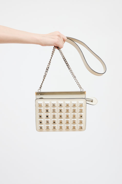 Fendi White Metal Spike Leather Chain Bag