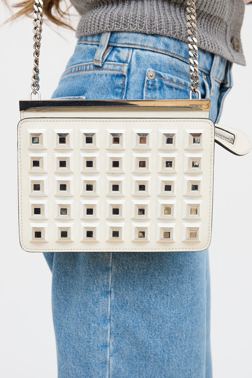 Fendi White Metal Spike Leather Chain Bag