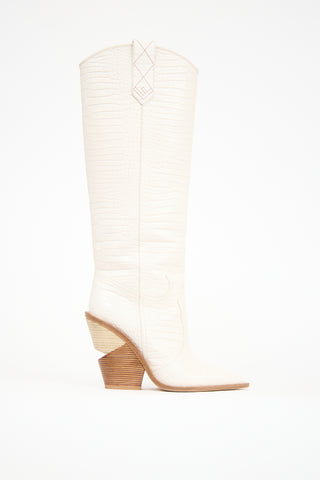 Fendi White Leather Tall Western Boot