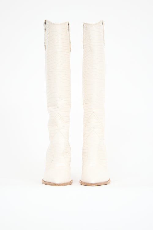 Fendi White Leather Tall Western Boot