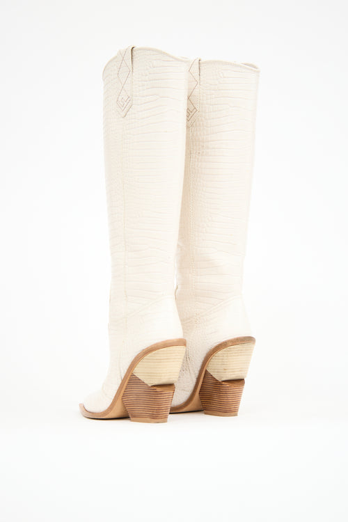 Fendi White Leather Tall Western Boot